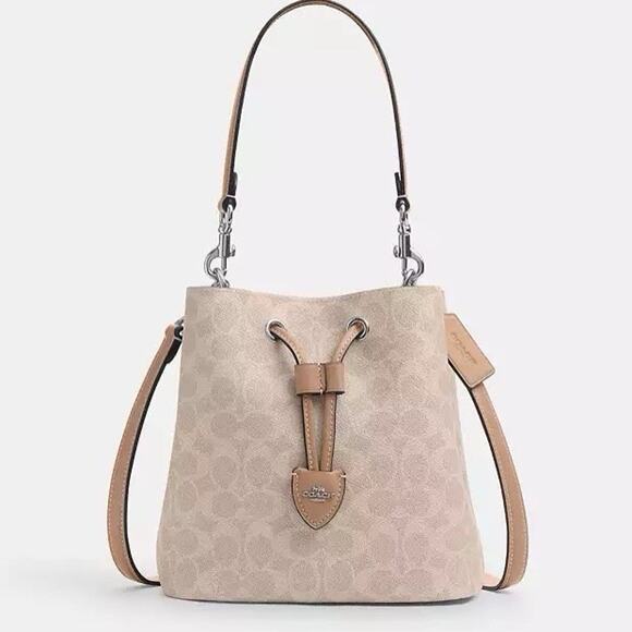 NWT Coach Rowan Bucket Bag In Signature Canvas CBH07 Silver/Sand/Taupe - Picture 4 of 10